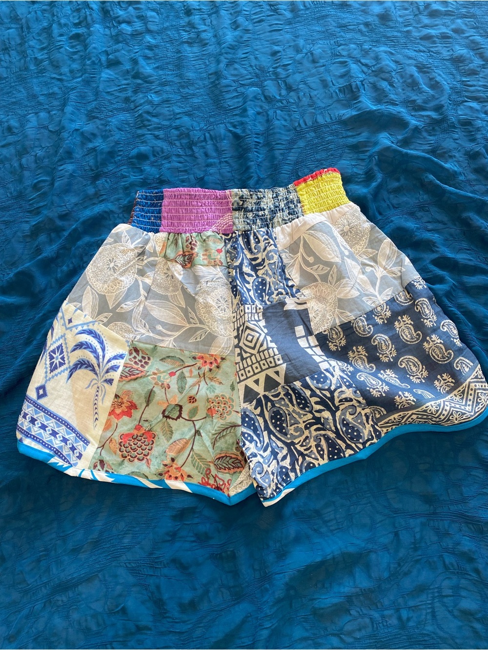 India Boutique Multicolor Patchwork Elastic Waist Shorts - Picture 2 of 2